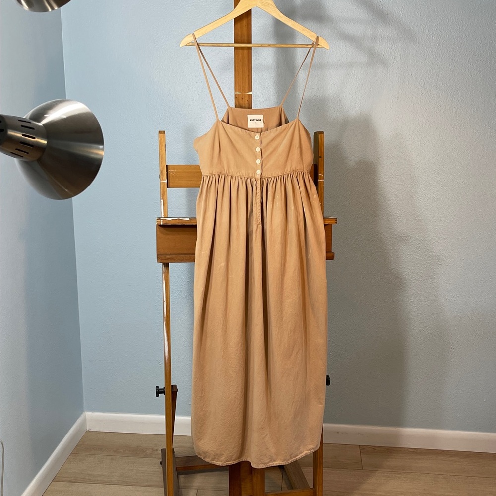 Rudy Jude Beige Spaghetti-Strap Midi Dress